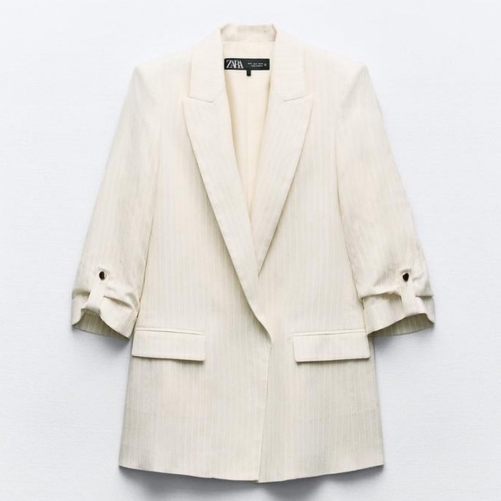 ZARA LINEN BLEND BLAZER WITH ROLLED-UP SLEEVES